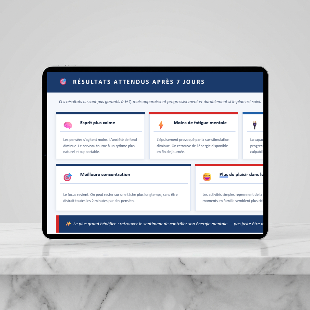 Plan Reconnexion Mentale 7 Jours – Retrouvez Sérénité & Équilibre (PDF + PowerPoint)