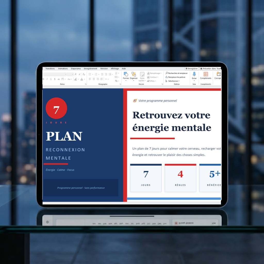 Plan Reconnexion Mentale 7 Jours – Retrouvez Sérénité & Équilibre (PDF + PowerPoint)